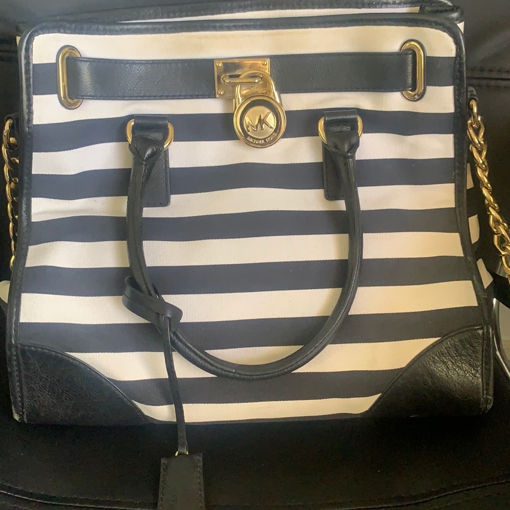 Michael Kors black and white tote bag with strap used